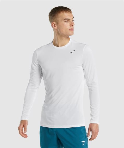 Men's Gymshark Arrival Long Sleeve T-Shirts White | NZ 4JCXBD